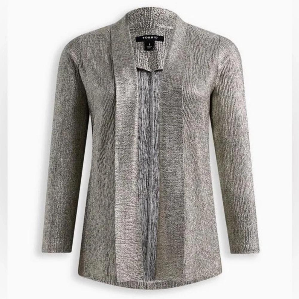 Torrid Metallic Knit Open Front Cardigan Silver Shimmer Plus Size 2 2X NWT NEW - Picture 5 of 10